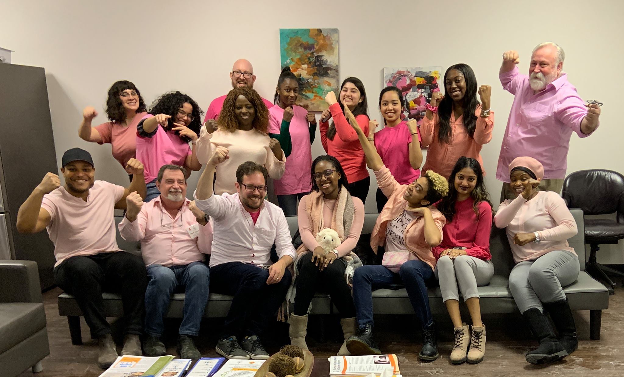 Staff at AIDS Committee Durham Region pose for a group photo on Pink Shirt Day, 2019.