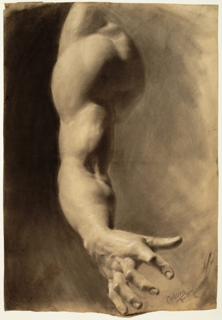 Sketch of a man's arm with outstretched fingers by F.S. Coburn.